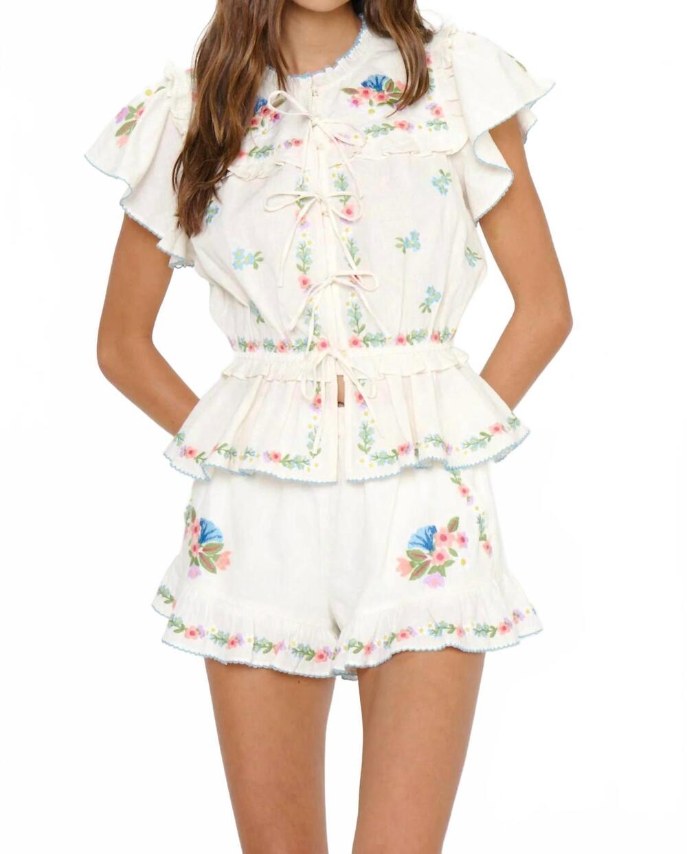 NEW SHOW ME YOUR MUMU cannes shorts in wild meadow embroidery